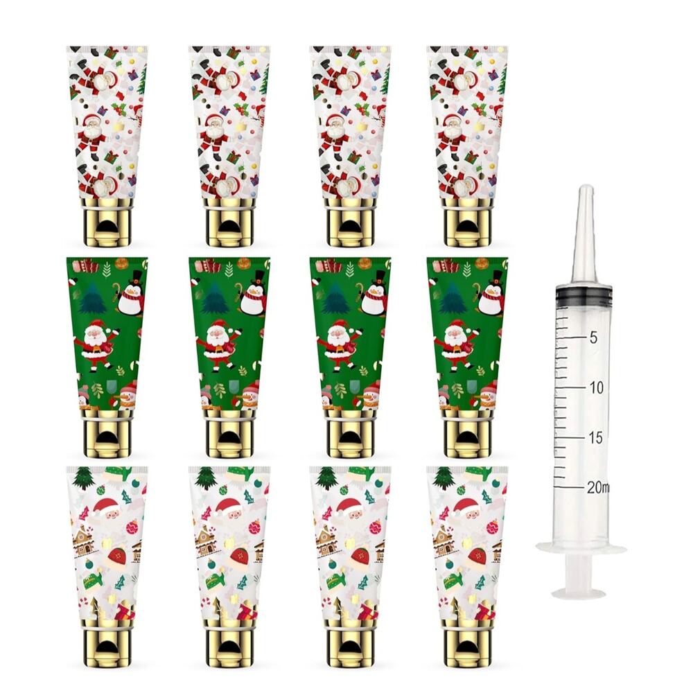 12-Piece Christmas Empty Tubes – 60ml Cosmetic Containers with Festive Design